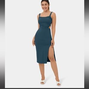 Ruched backless bodycon midi dress